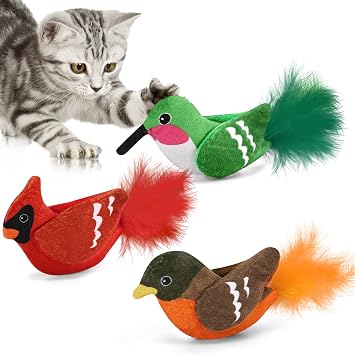 CiyvoLyeen Cat Nip Toy Flying Birds Cat Toys Interactive Feather Cardinal Hummingbird Robin Kitten Supplies Cat Mint Pillow Stuffed Plush Teeth Chew Kitten Gift Idea Indoor Outdoor 3pcs