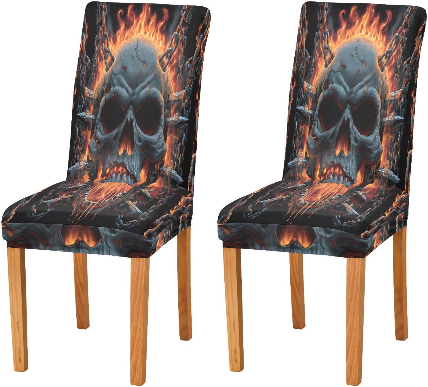 ALAZA Chair Covers for Dining Room, Skull Chain Stretch Chair Cover Sets Chair Protector Removable Washable for Ktichen Restaurant Hotel