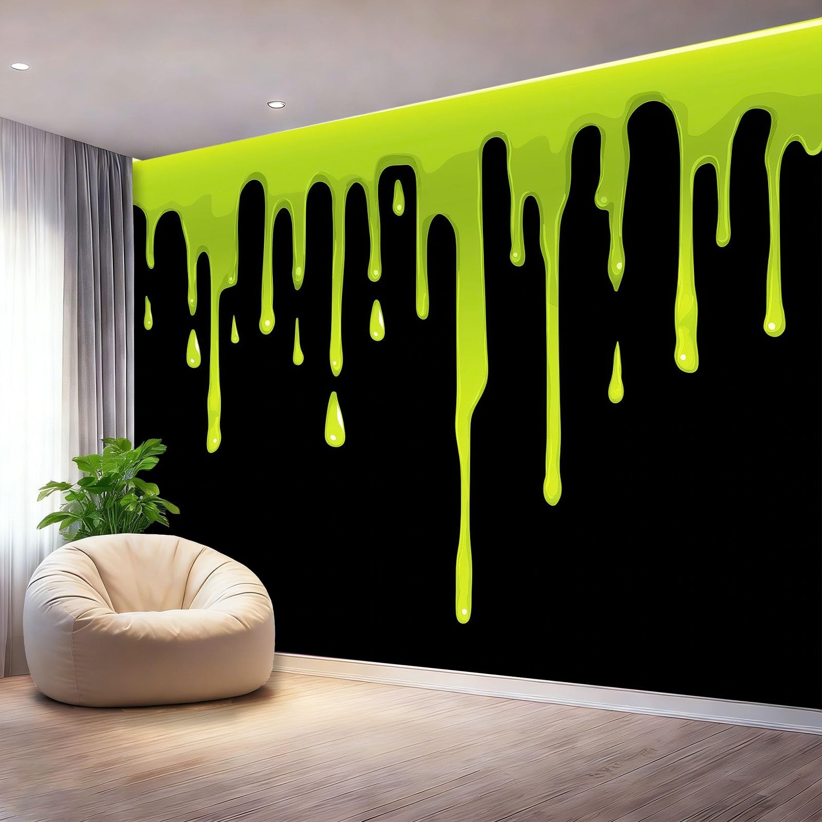 Tapeta fototapeta kreskówka Halloween farba linie zielony czarny motyw fototapeta włóknina mural ścienny plakat do salonu sypialni korytarza TV tło dekoracja ścienna murale, 250 x 175 cm