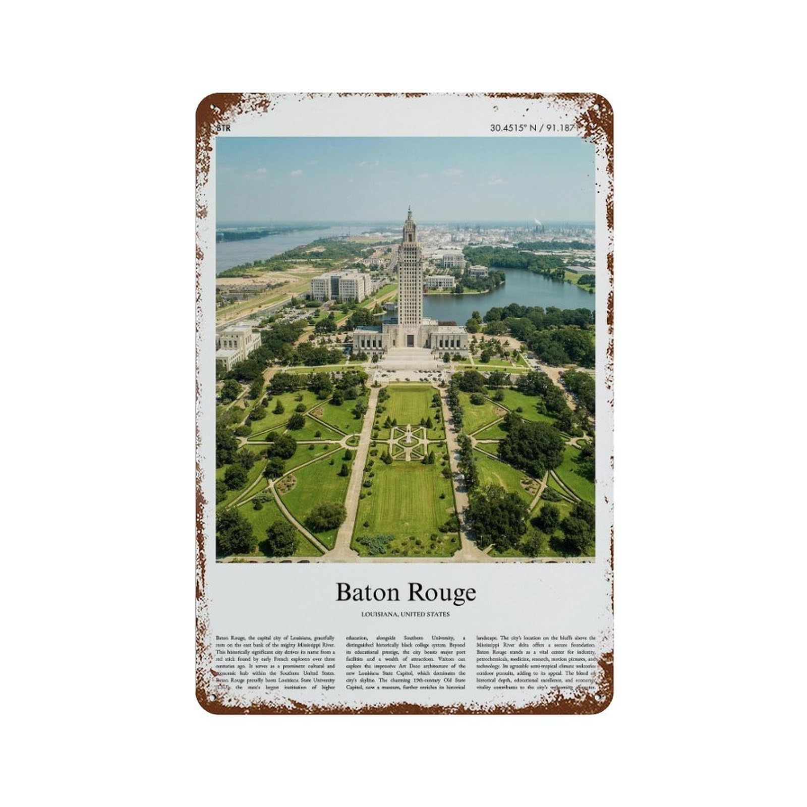 xiaoxiaoshen Baton Rouge Louisiana, United States, USA City Scenery Wall Decor Art Metal Tin Poster Modern Home Decor Art Home Bar Shop Decorations Vintage Sign 30x20cm