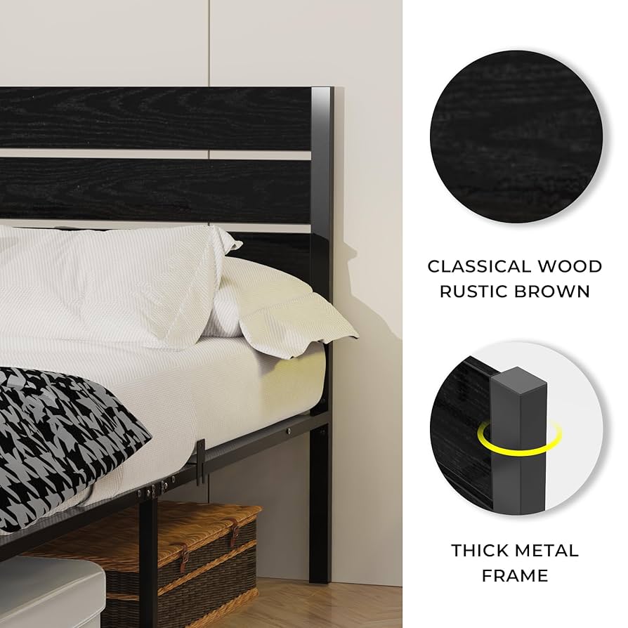 SANGMUCEN Double Bed Frame with Wood Headboard and Footboard