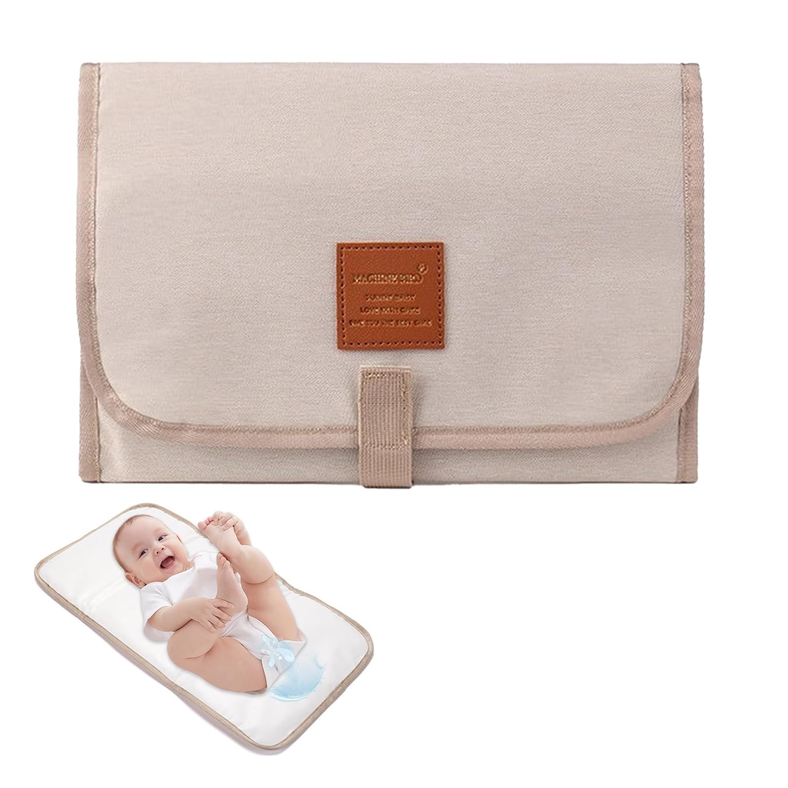 Changing Mat Portable, Waterproof Foldable Baby Changer Pads, Travel Changing Mat for Parents Ivory White, 58.5cm x 30.5cm