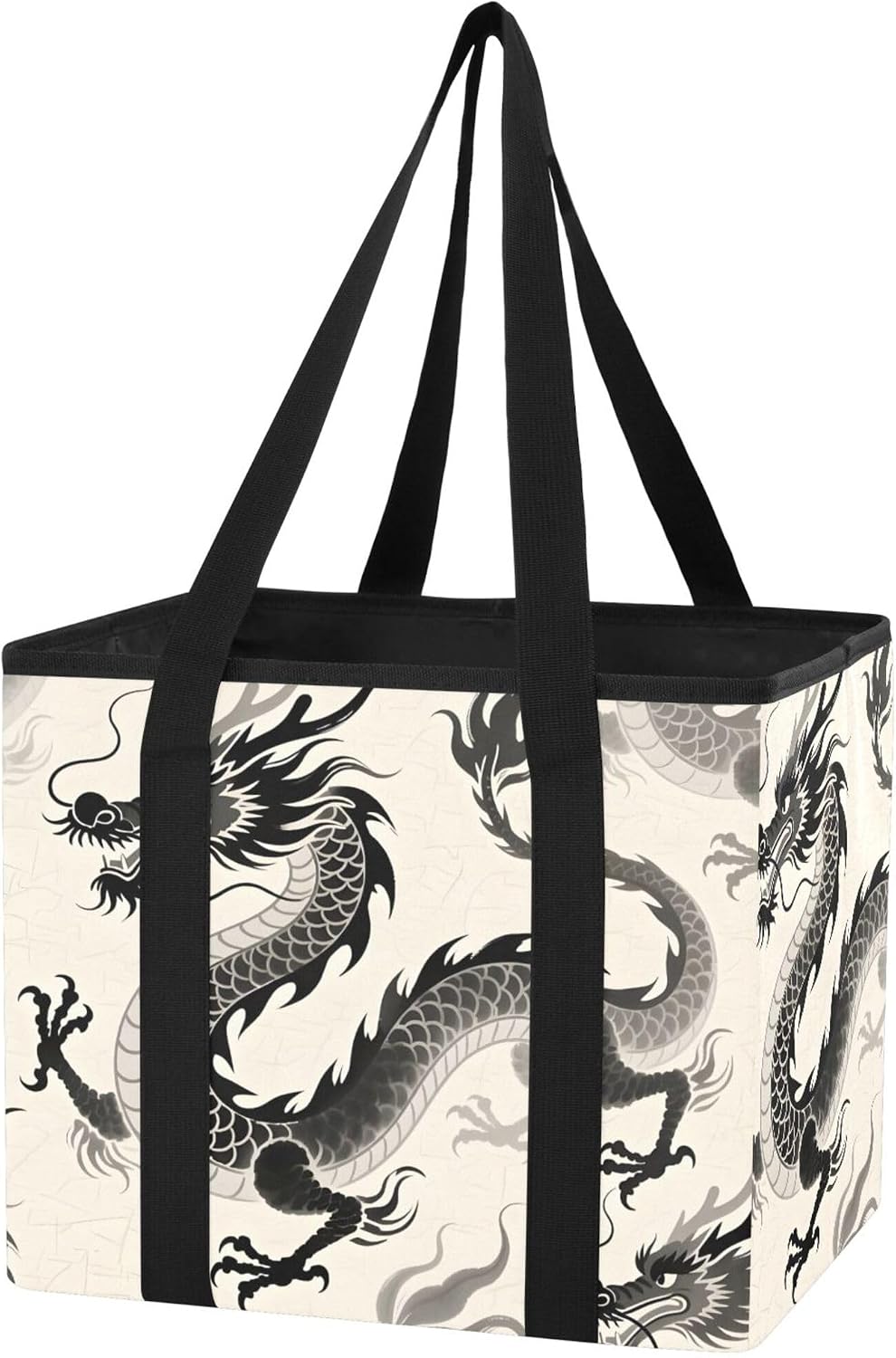 Trunk Organizer for SUV Sedan, Chinese Art Dragon Foldable Car Organizers Box for Car Accessories, Sturdy 600D Oxford & Reinforced Handles