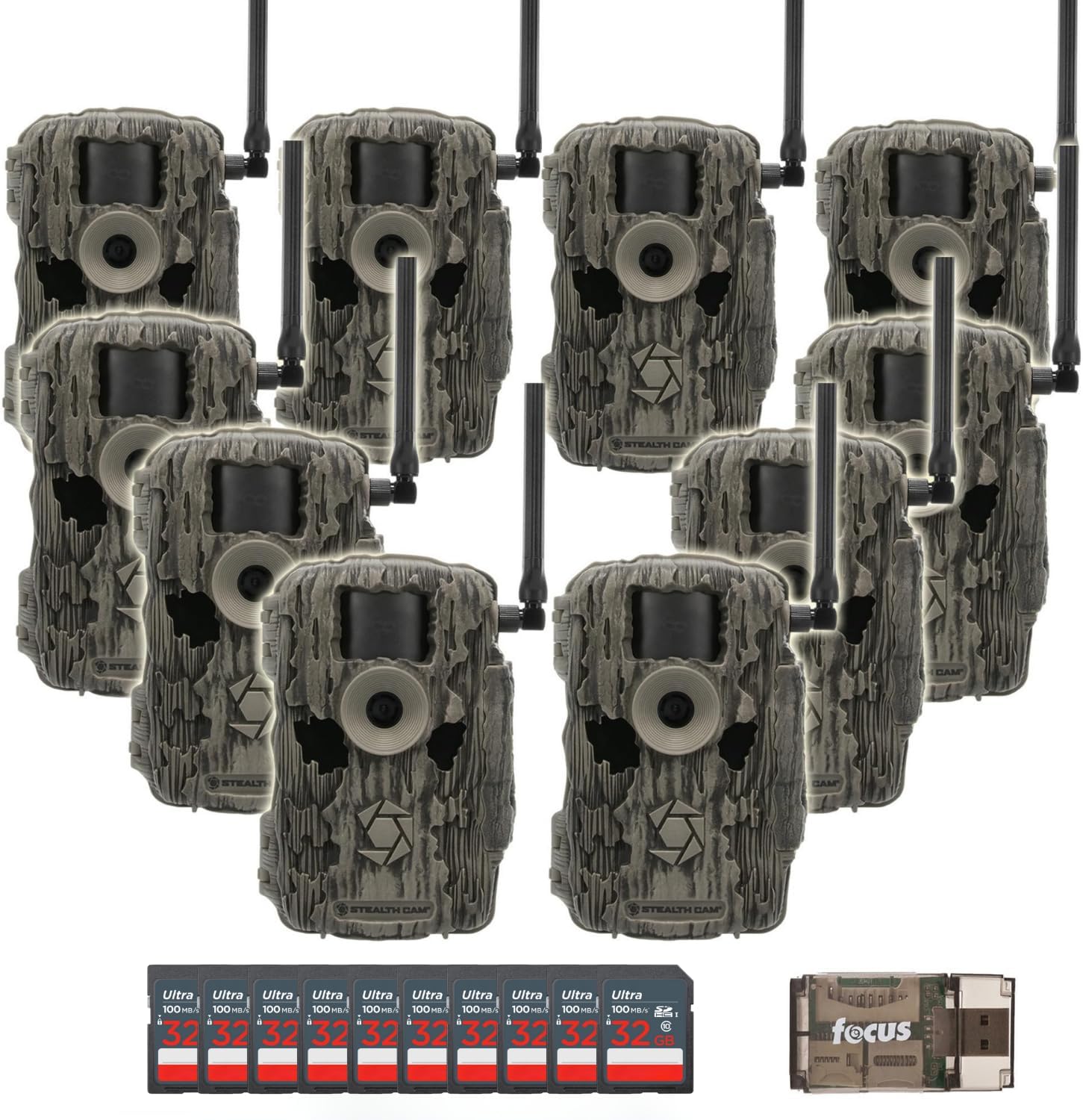 Stealth Cam 36MP Fusion Max Cellular Trail Camera with 80 Feet Detection Range with 32GB Memory Cards and Card Reader (3 Items)