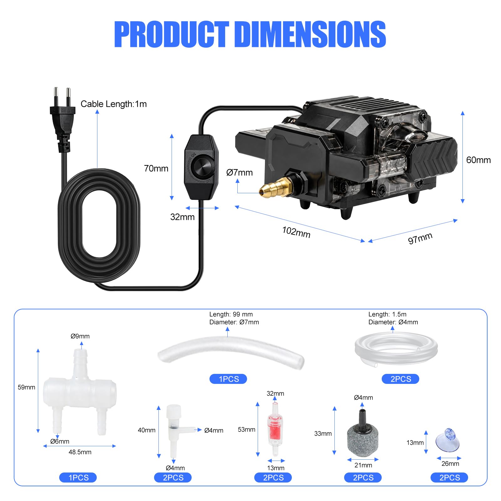 EXLECO Pompe à Air Aquarium Silencieuse 25W, 55L/Min Réglable