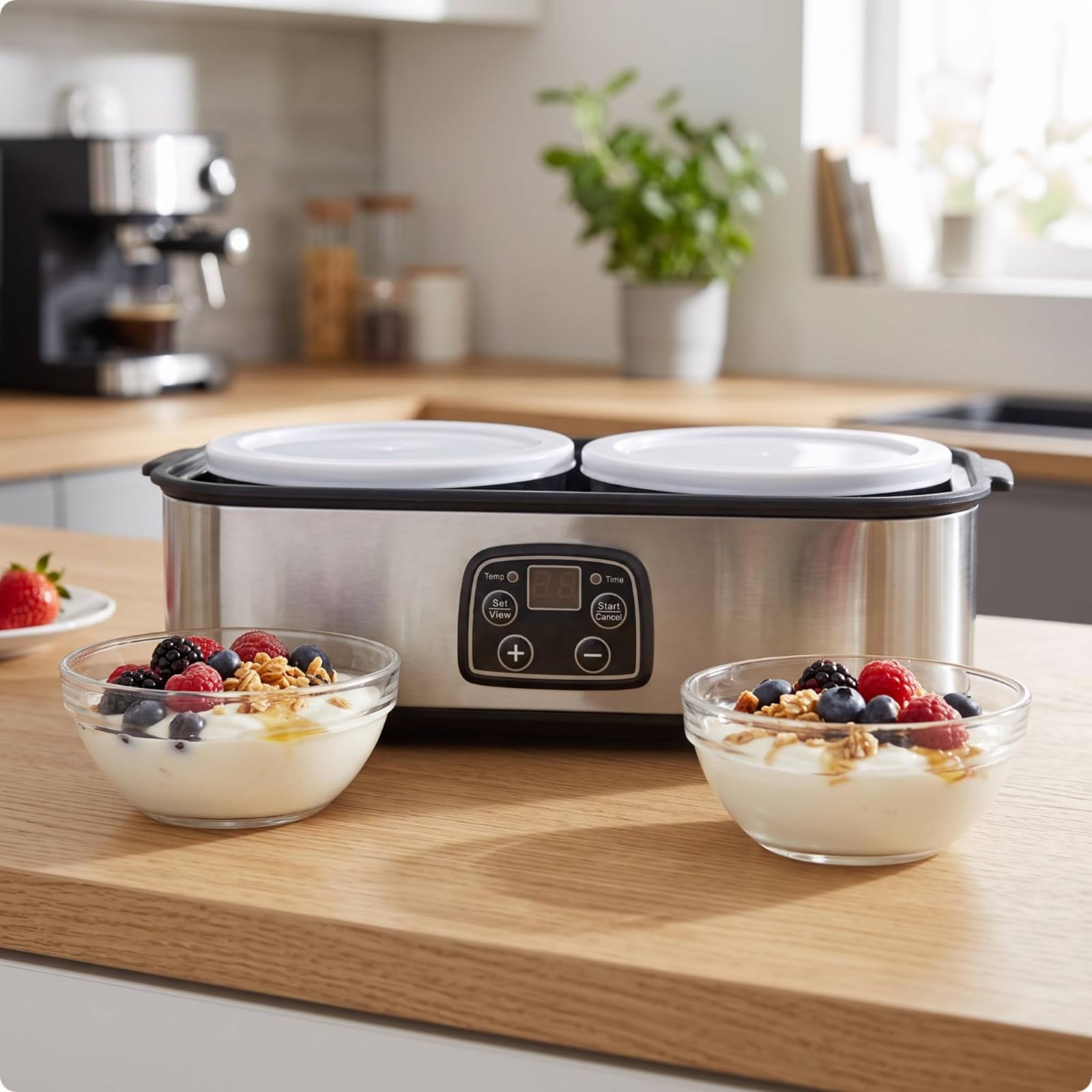 Yogurtera Eléctrica Yogurtera Máquina Fermentadora Aparato de Cocina Tarros de Vidrio Reutilizables Control Preciso de Panel Transparente LED Adecuada