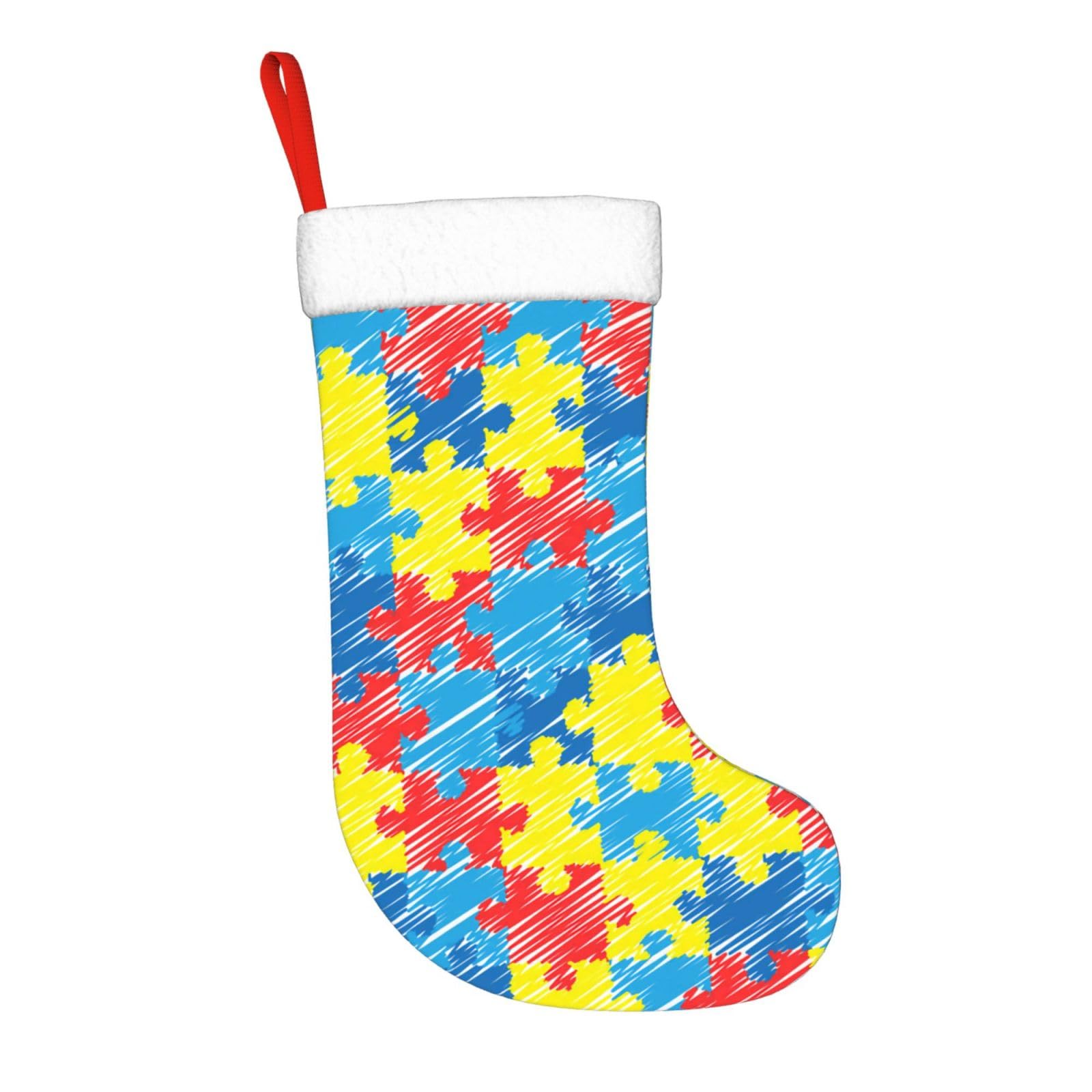HLBSDM Christmas Stocking 17.7 Inch Autism Awareness Christmas Mantel Stocking Fireplace Hanging Xmas Decorations for Family Holiday Season Party Decor