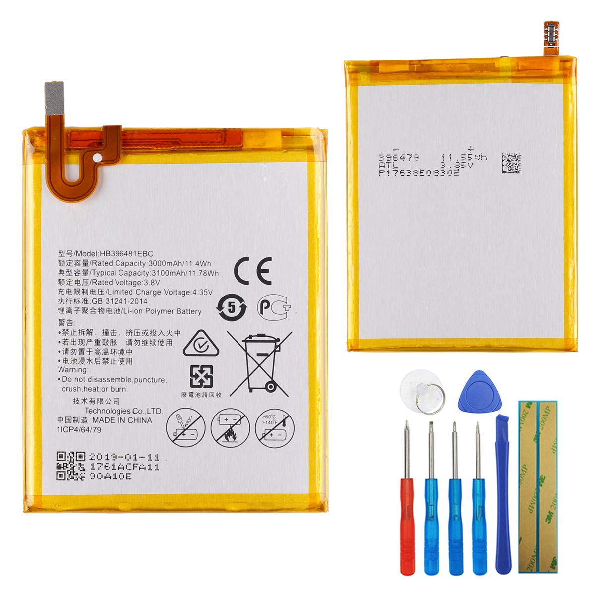 Battery HB396481EBC Compatible with Huawei Honor 5X Honor 6 Ascend G7 Plus G8 G8X with Tools