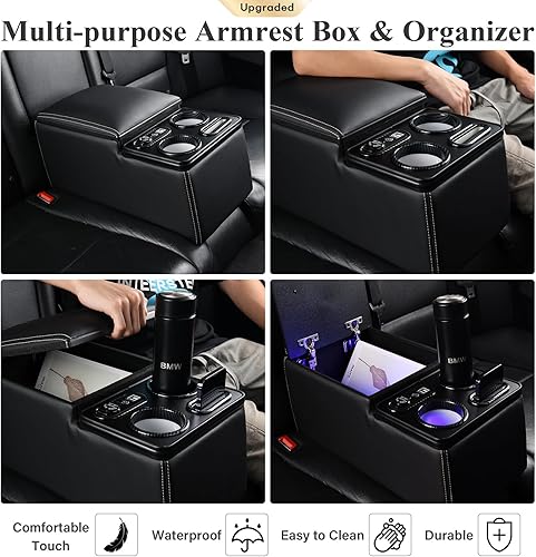 Miniatura 7 de Coverado - Consola central de automóvil, consola universal para asiento trasero, organizador de asiento con portavasos y soporte para teléfono,