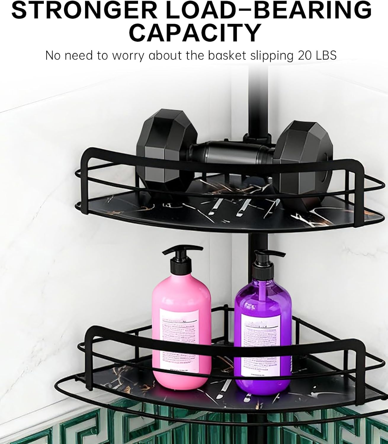 Corner Shower Caddy Tension Pole 4-Tier Bathroom Organizer, Height-adjustable bathroom shelf, Stainless Steel Corner Shower Shelf 33.6-124.6 inchs (33.6-124.6 inchs)