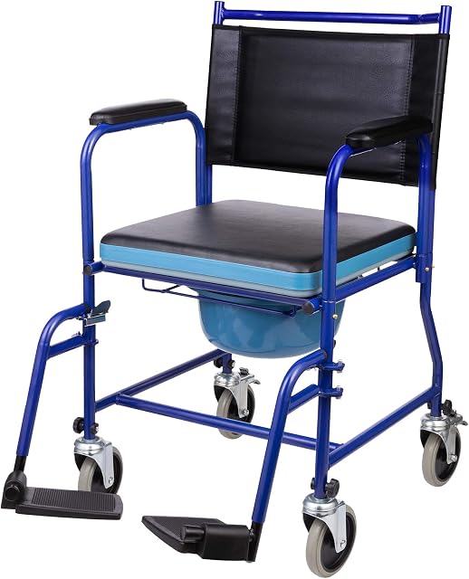 VONOYA Wheeled Commode Chair with Footrests, Portable Toilet Chair for Adults, Bedside Commode for Disabled People The Elderly up to 150kg, Wheelchair with Built-in Toilet for Home & Bedroom