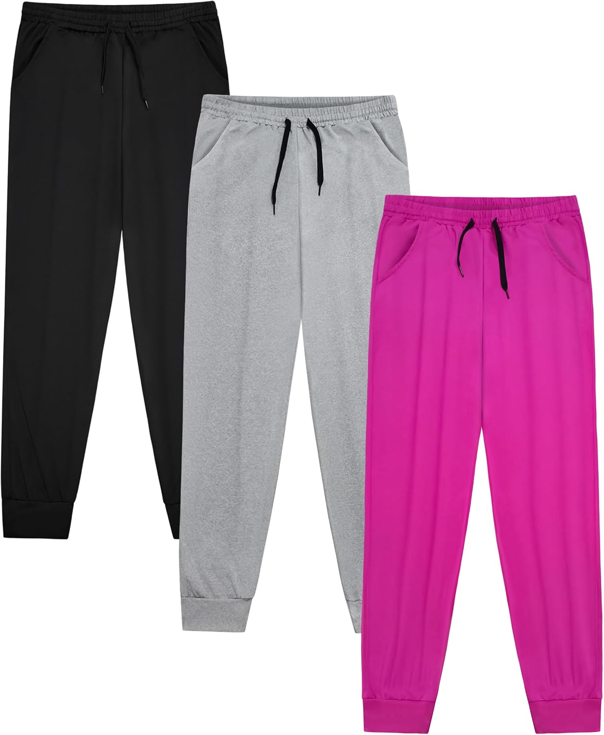 VOGRYE 3 Pack: Girls' Dry-Fit Jogger Sweatpants Soft Active Athletic Kids Joggers with Pockets & Drawstring