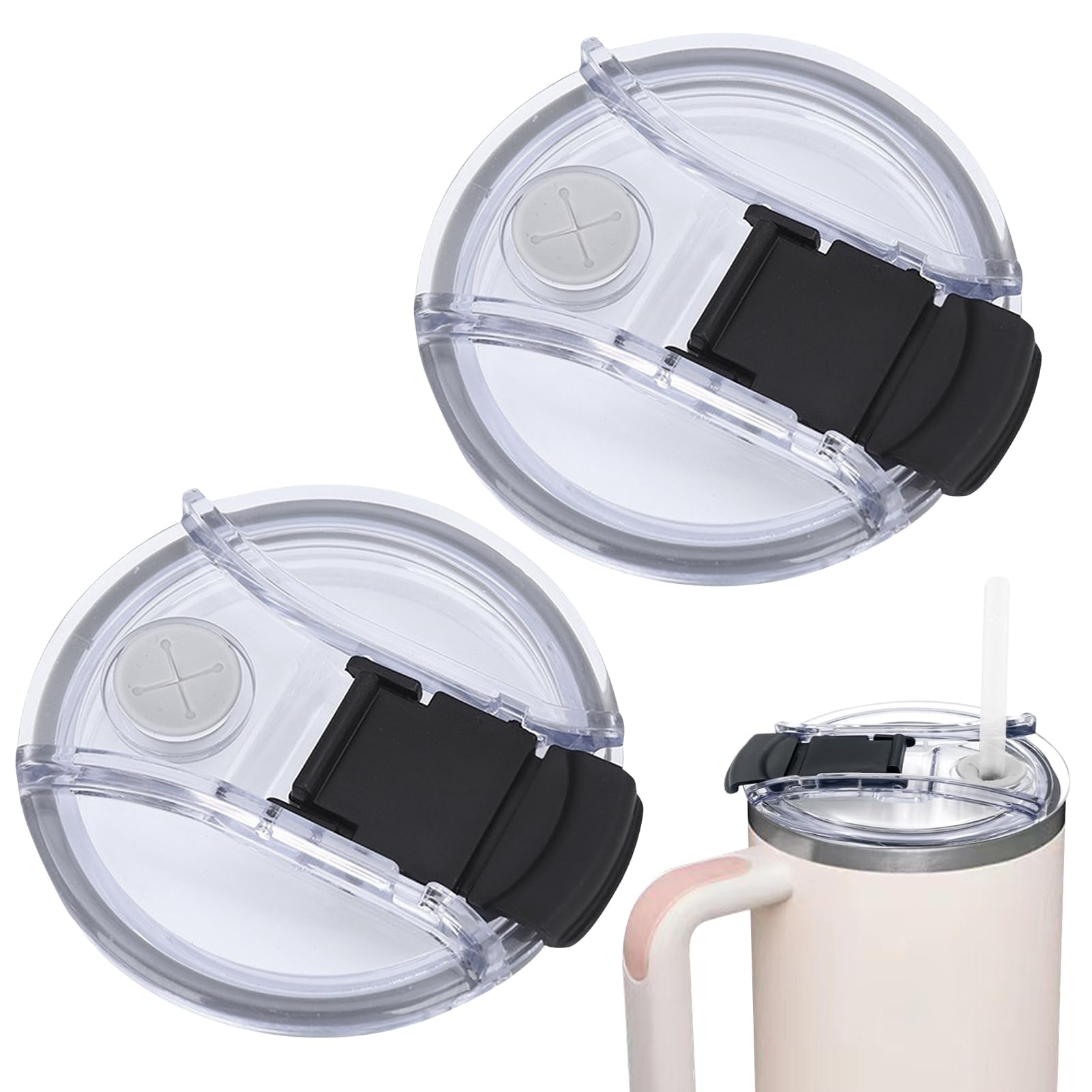 2 Pack Cup Lid with Straw for Stanley Replacement, No Spill Travel Tumbler Lids Replacement Tumbler Lids Leakproof Lid with Seal Ring for 40oz Stanley Quencher Accessories for Stanley Cup