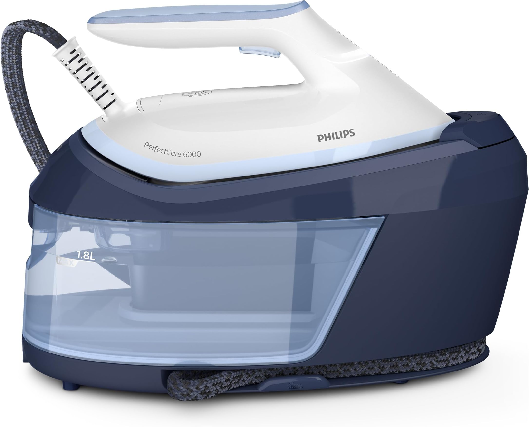 Philips PerfectCare 6000 Series Steam Generator - 2400W, 500g Steam Boost, 6.5 Bar Pressure, OptimalTEMP Technology, 1.8L Tank, White/Blue (PSG6026/20)
