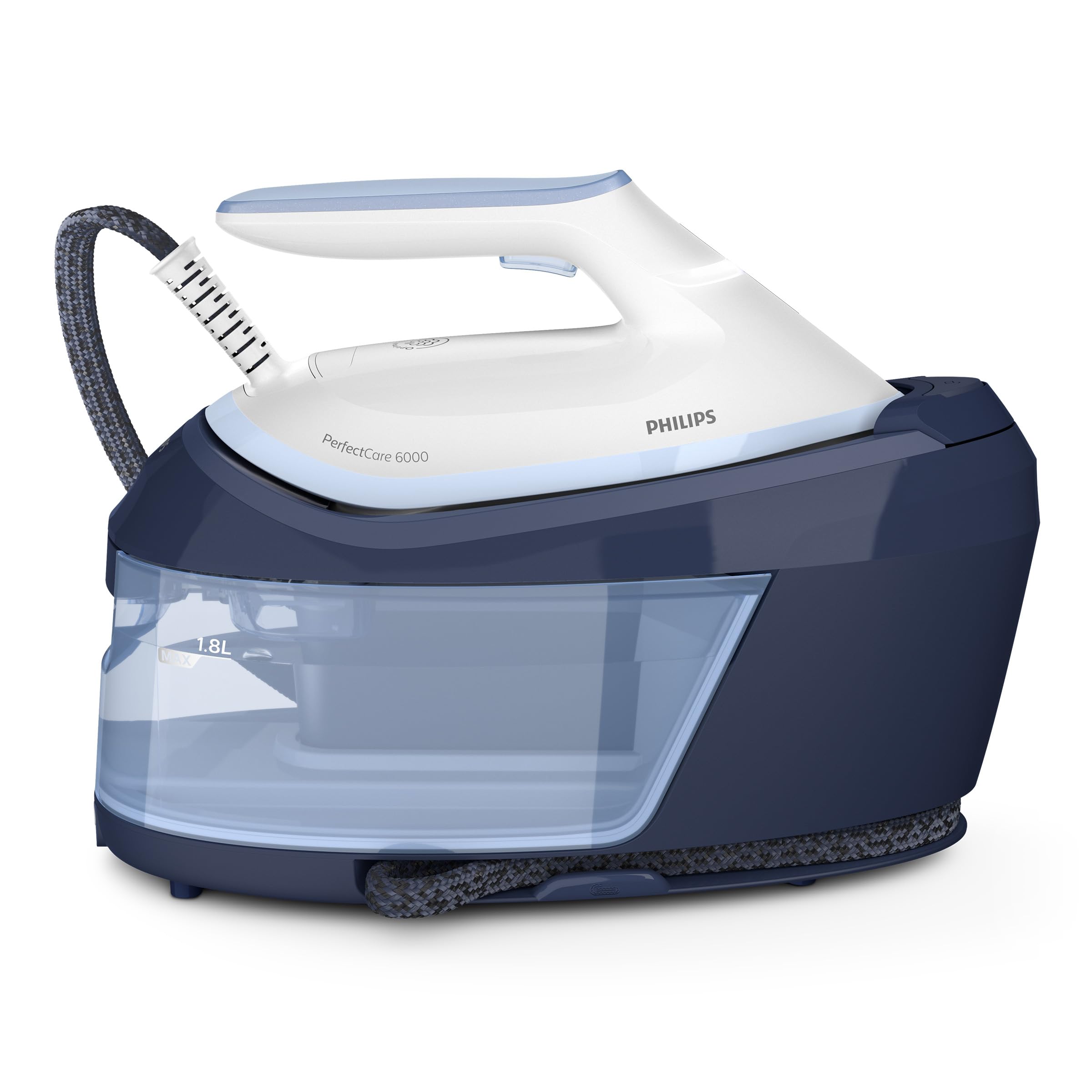 PerfectCare 6000 Series Steam Generator - 2400W, 500g Steam Boost, 6.5 Bar Pressure, OptimalTEMP Technology, 1.8L Tank, White/Blue (PSG6026/20)