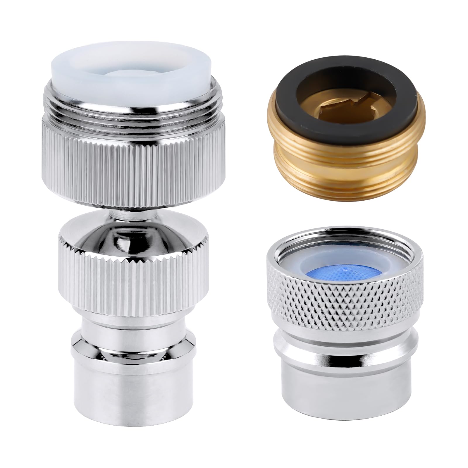 Hibbent 2 PACK Faucet to Dishwasher Adapter, Quick-Connect Dishwasher Snap-On Connection, with Swivel Ball Joint and Faucet Aerator, Male 15/16 Inch and Female 55/64 Inch, Chrome