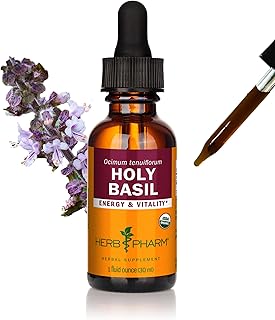Herb Pharm Certified Organic Holy Basil (Tulsi) Extract for Energy and Vitality, 30ml
