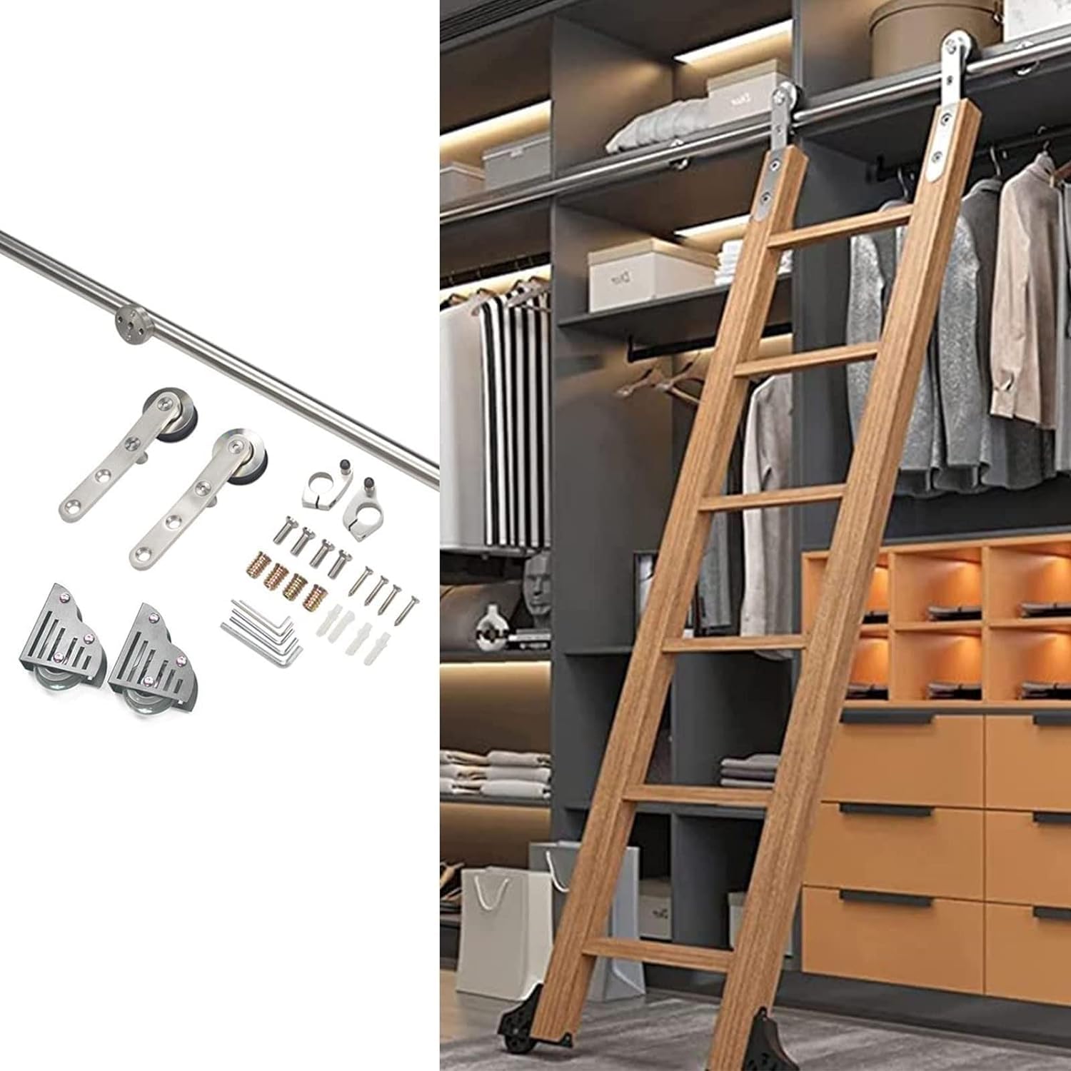 Kit di ferramenta per Porta con Scala Scorrevole - Kit di ferramenta per Porta di fienile Scorrevole, Binario per Scala Scorrevole per Biblioteca da 100-800 cm (Senza Scala), per casa/Intern