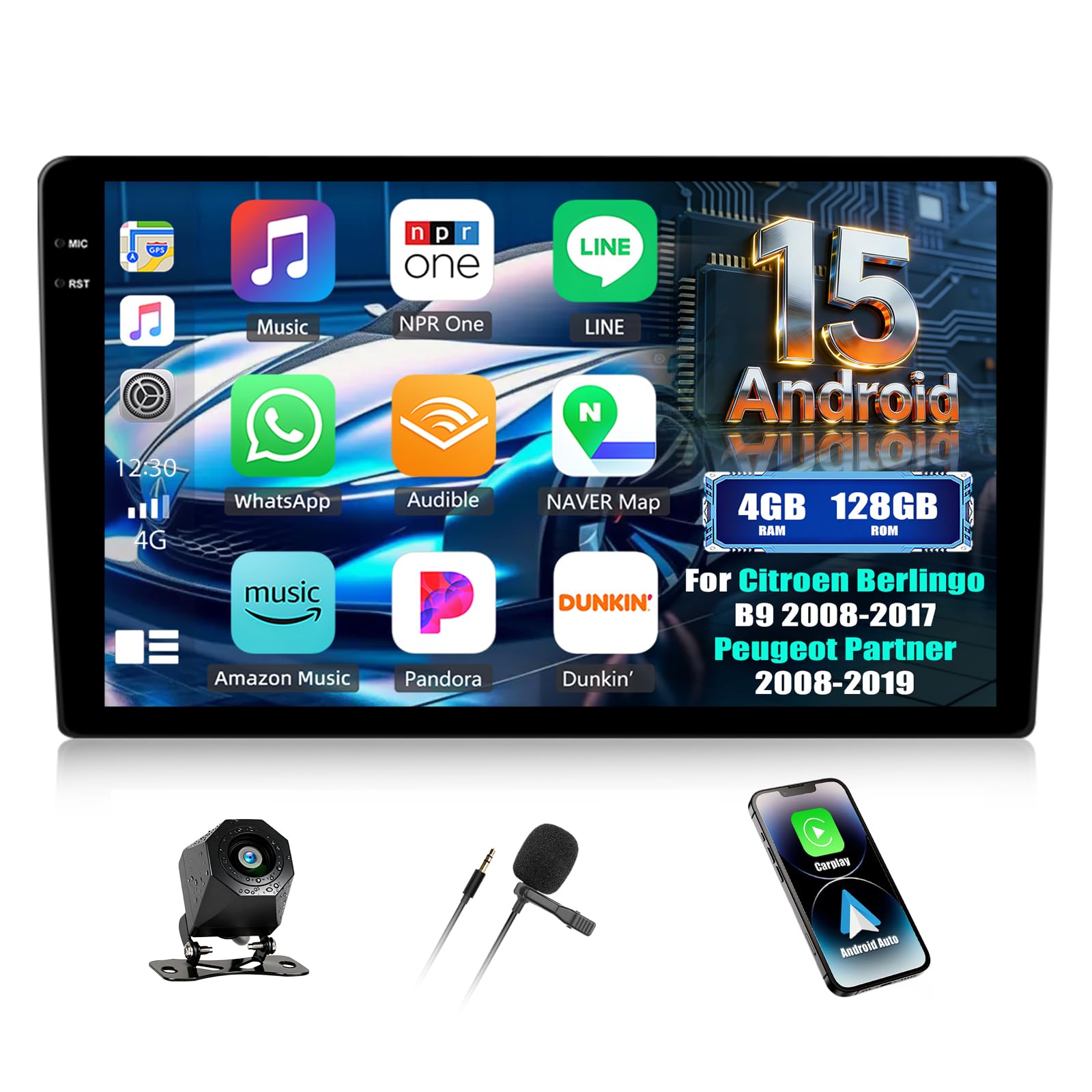 CAMECHO 4+128G Android 15 radio samochodowe do Peugeot