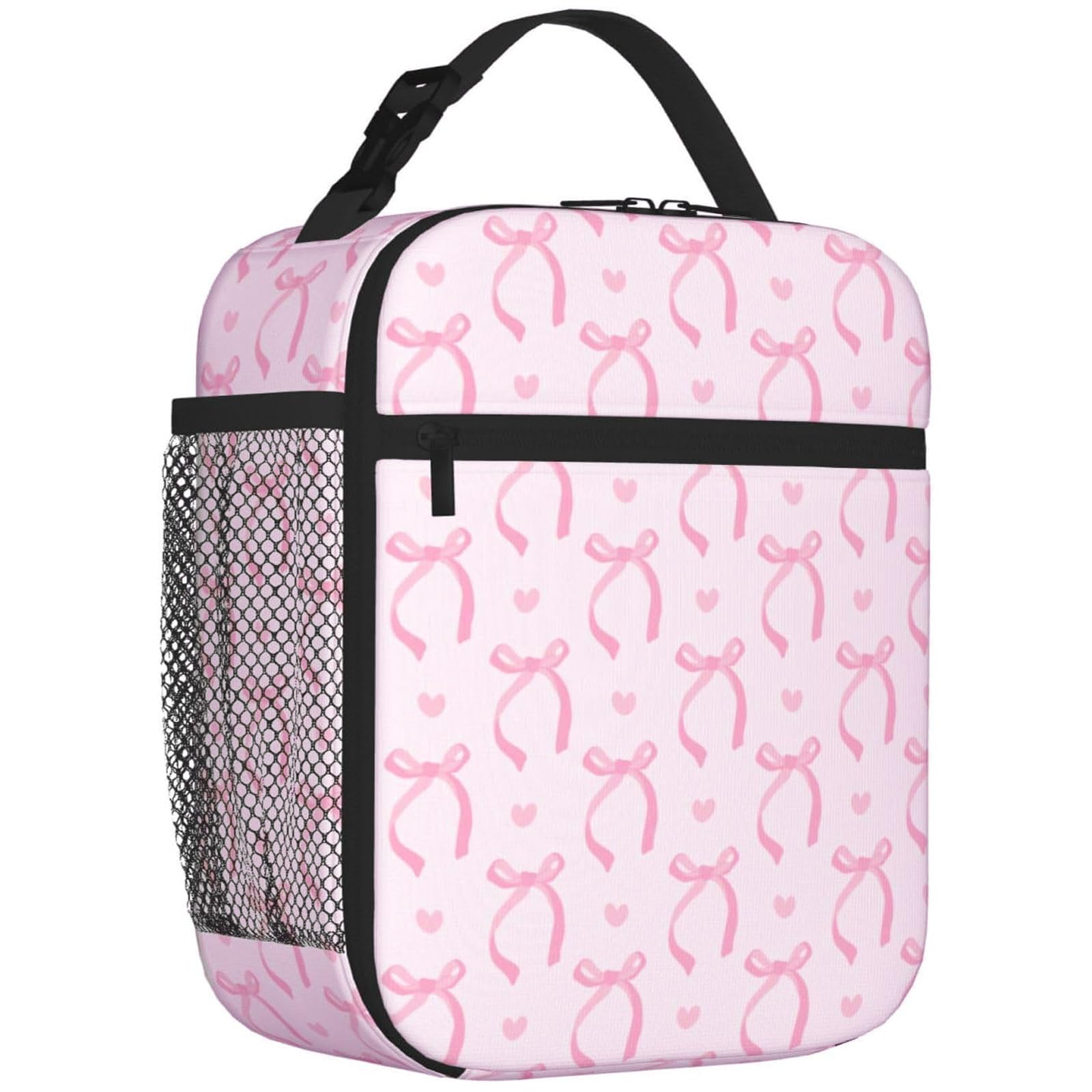 Dajidafu Lunch Bags for Women，Cute Pink Insulated Picnic Bag with a Bow