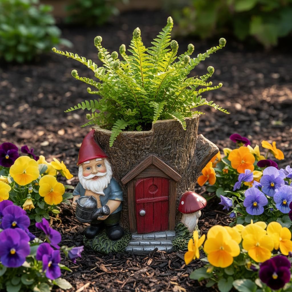 Comfy Hour Seed Soil and Yard Collection Resin Garden Gnome's House Flower Jar Dwarf Figurine, Planter