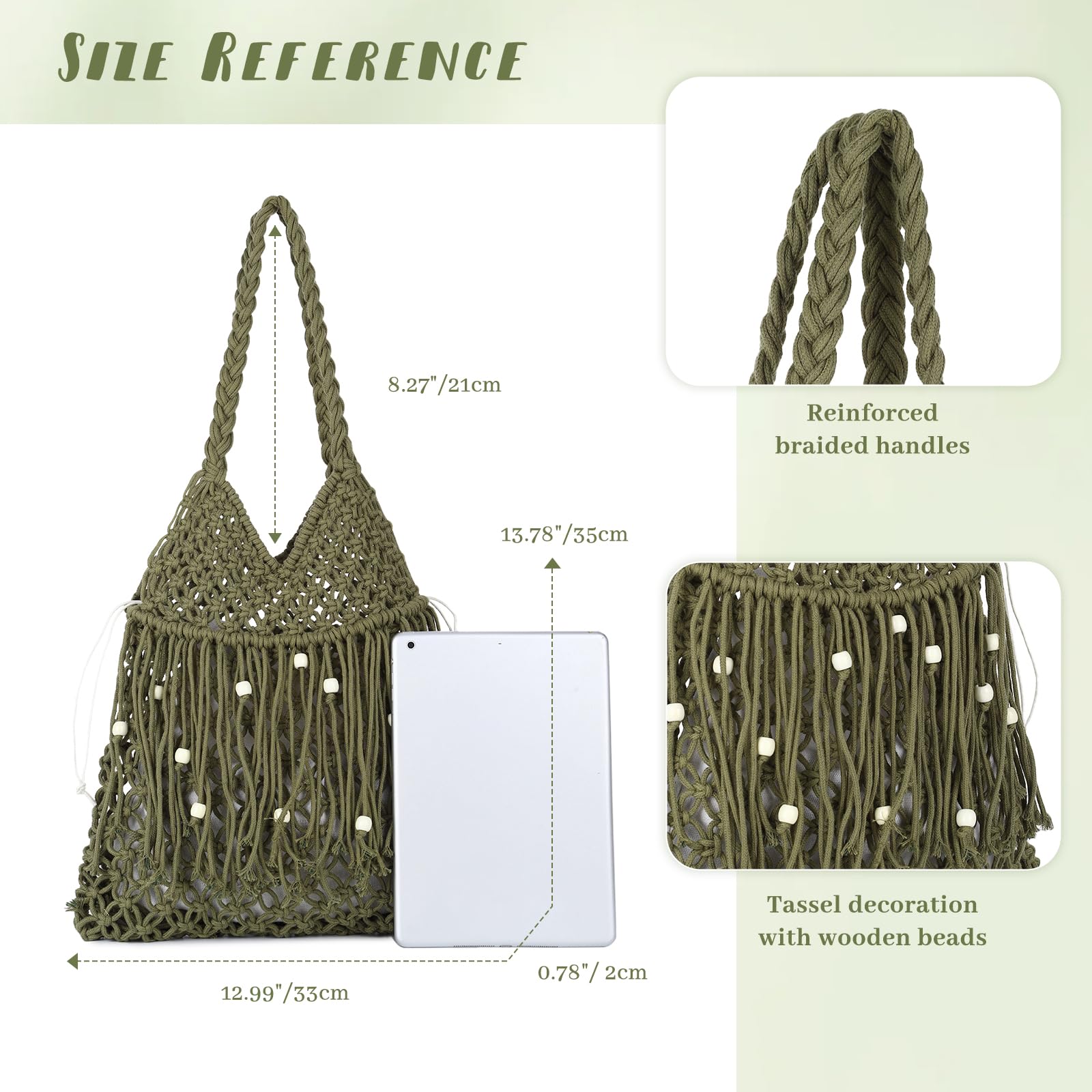 Bolso de mano bohemio para mujer, de algodón, tejido de punto, bolsa de playa con borlas, bolso de hombro de verano con bolsillo interior, bolsa de ganchillo bohemia para vacaciones