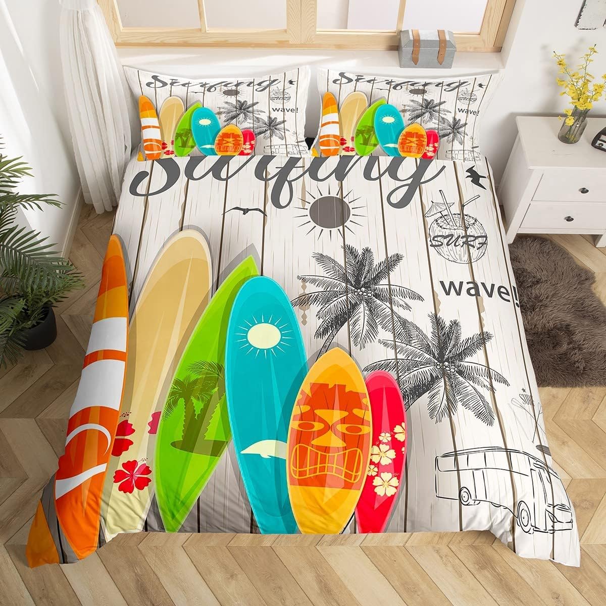 Housse de Couette 200x200 Planche à Voile avec 2 Taies d'Oreiller Lit 2 Personnes F-201