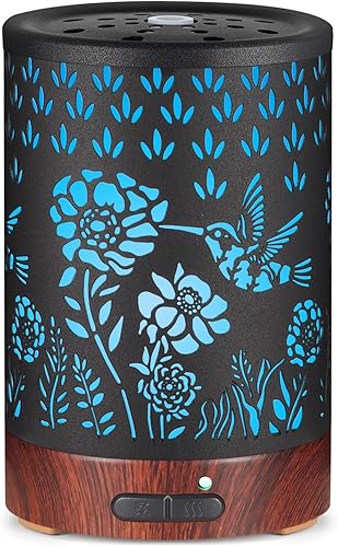 Difusor de aceite esencial difusor de aromaterapia con 7 colores de luz y apagado automático para mujeres, humidificador de niebla fría de metal