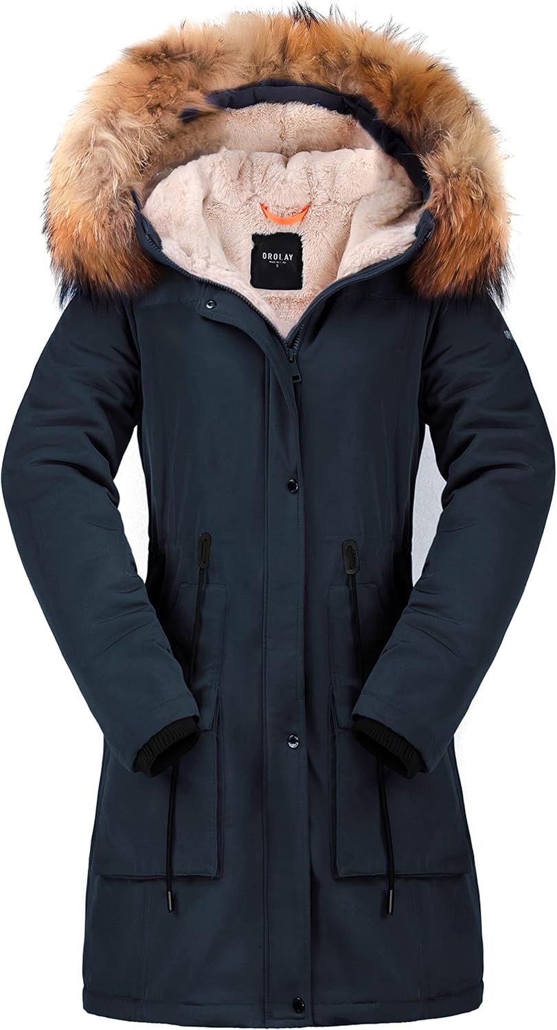 Orolay Women’s Thicken Fleece Lined Parka Winter Coat Hooded Jacket with Removable Fur Collar