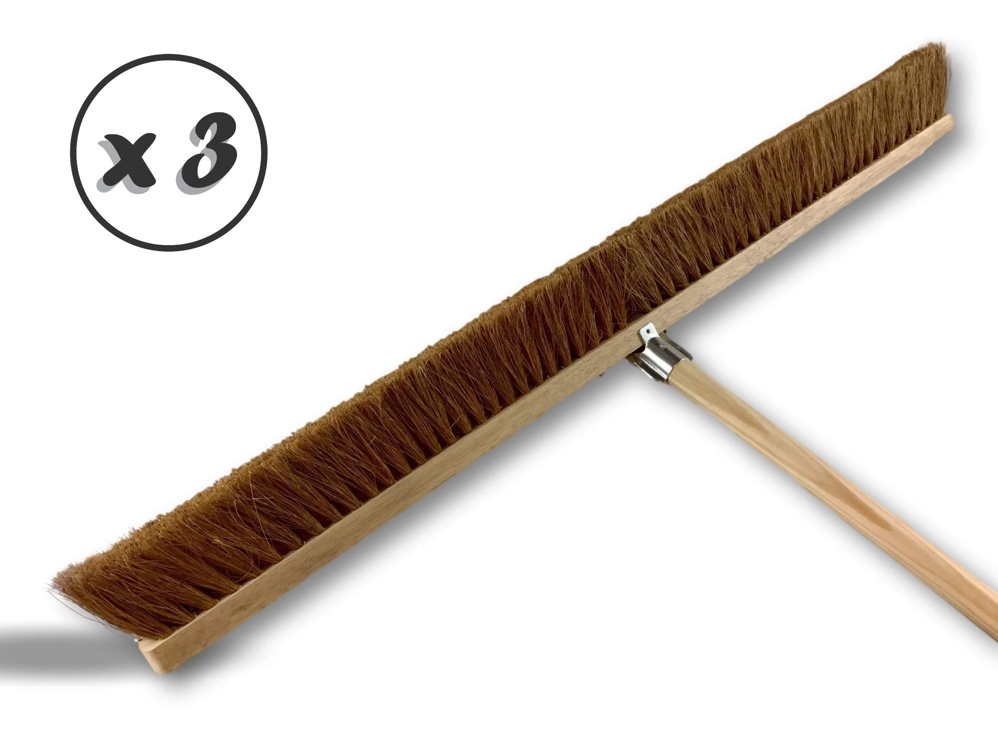 Miotła warsztatowa typu kantonier | Zestaw 3 | Track Outdoor | Długość 100 cm | Wypełnienie naturalnej szczotki z włókna kokosowego | Drewniana podeszwa | Metalowe tulejki Ø 28 mm | Z uchwytem | Kibros 2090Mx3