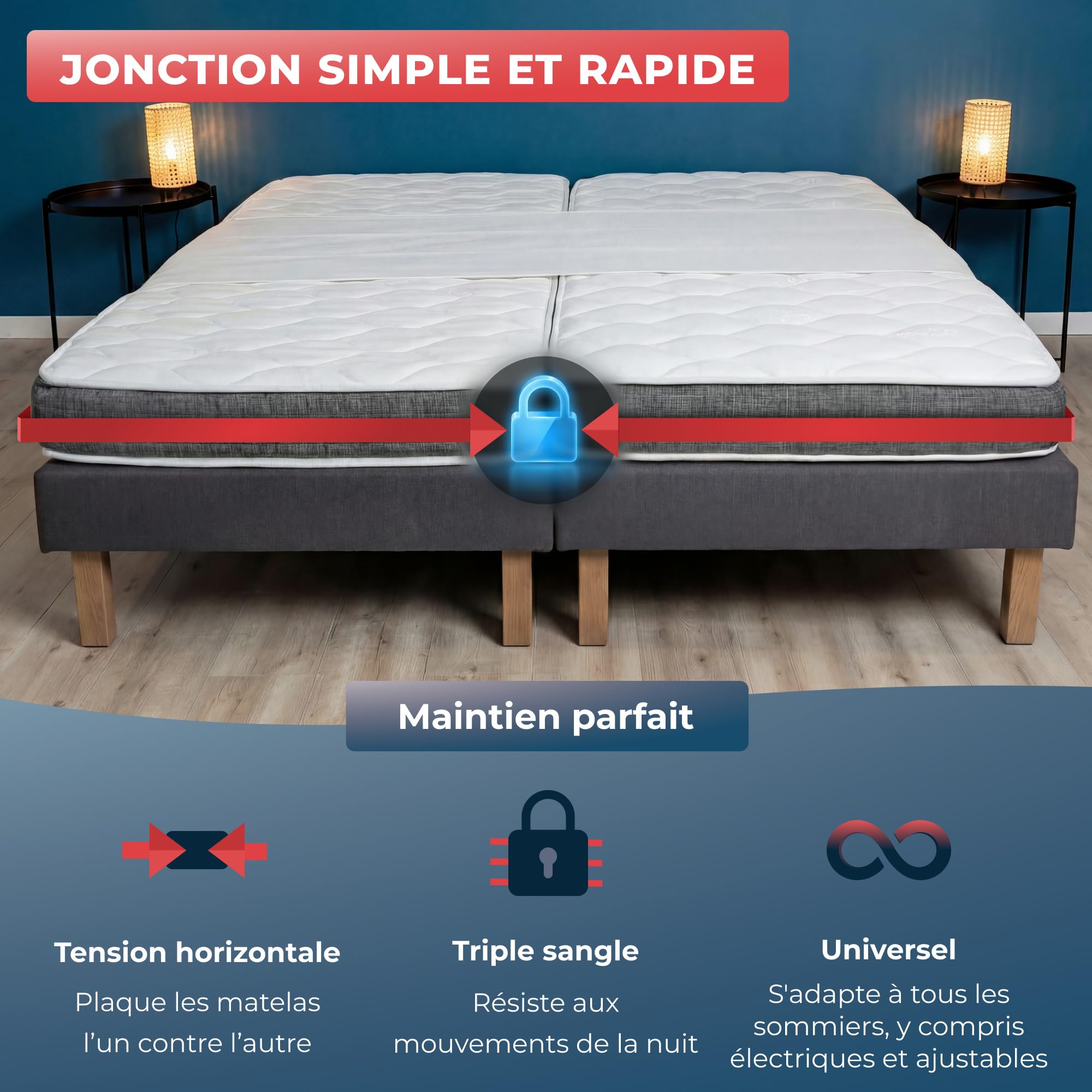 Wrappybag Pont de Lit - lit Pont Adulte pour Matelas - avec Sangles