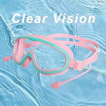 2Pcs Pink and Blue Swimming Goggles No Fog Swimming Goggles With 2 Earplugs for Boys Girls No Leaking Goggles Swimming Wide Vision Swim Goggles for Child 6-14