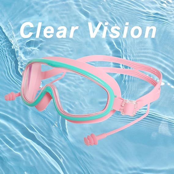 2Pcs Pink and Blue Swimming Goggles No Fog Swimming Goggles With 2 Earplugs for Boys Girls No Leaking Goggles Swimming Wide Vision Swim Goggles for Child 6-14