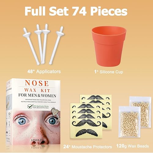 Miniatura 2 de Removedor de vello de nariz de cera de 4.23 oz  Kit de depilación de nariz con 48 aplicadores  Kit duradero de kits de depilación de nariz CoFashion