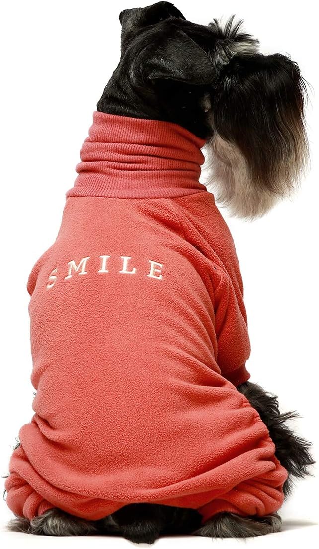 Fitwarm Embroidery Dog Clothes Turtleneck Thermal Fleece Puppy Pajamas Doggie Outfits Cat Onesies Jumpsuits Coral Medium