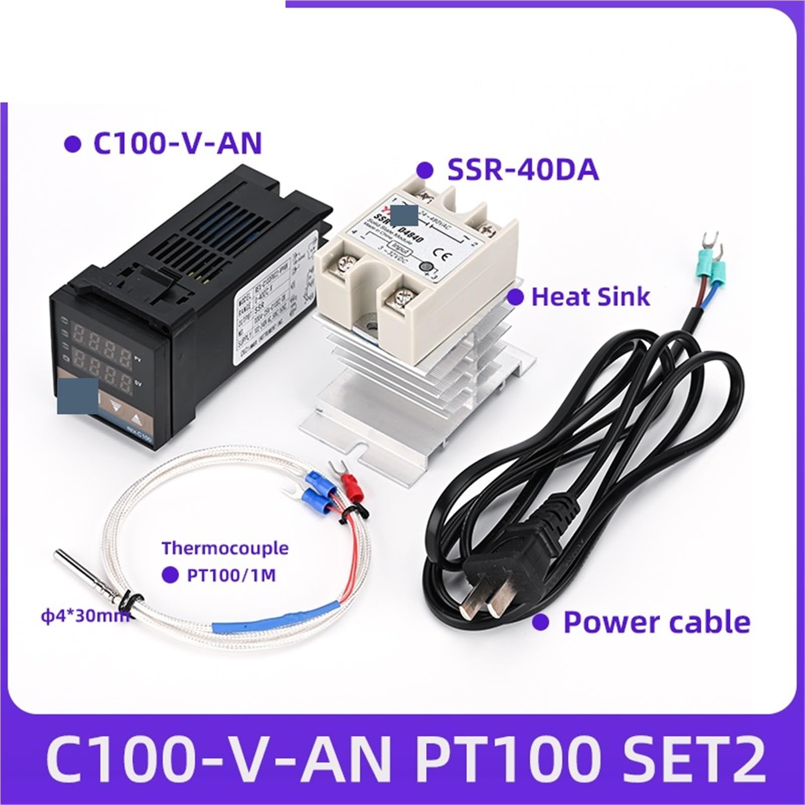 1 Uds REX-C100 controlador de temperatura PID AC110V-240V con SSR-40DA PT100 termopar disipador de calor relé de entrada o salida SSR(C100-V-AN PT100 SET2)