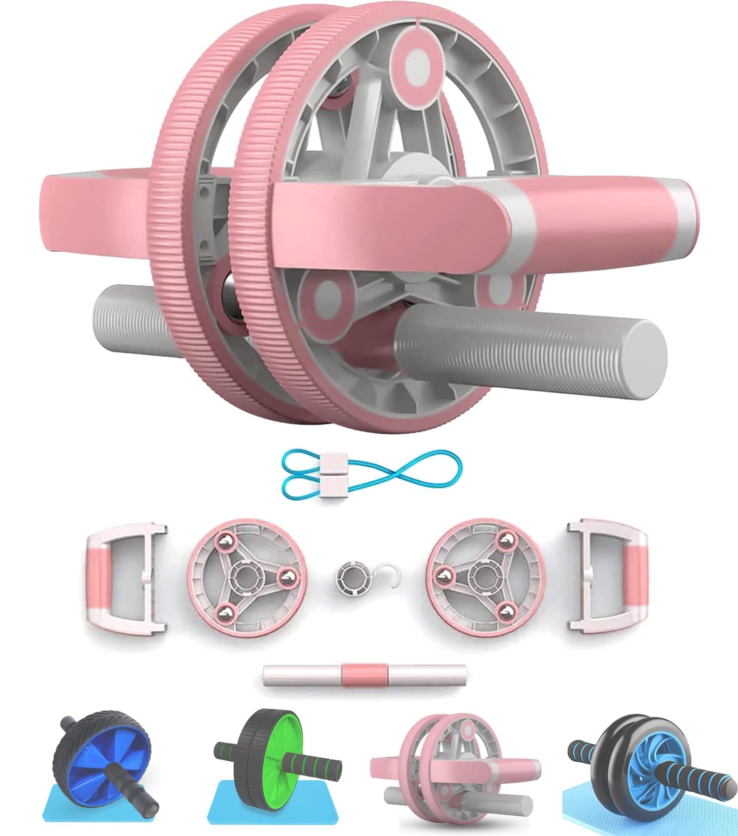 Strauss Multi-Purpose Ab Roller with Push Up Bar & Resistance Tube | Abdominal Exercise Machine and Plank Roller | All In One Abdominal Wheel for Core Training, Push-Ups, Pull-Ups, Squats, Glutes & Core Workout, (Pink)-image-42