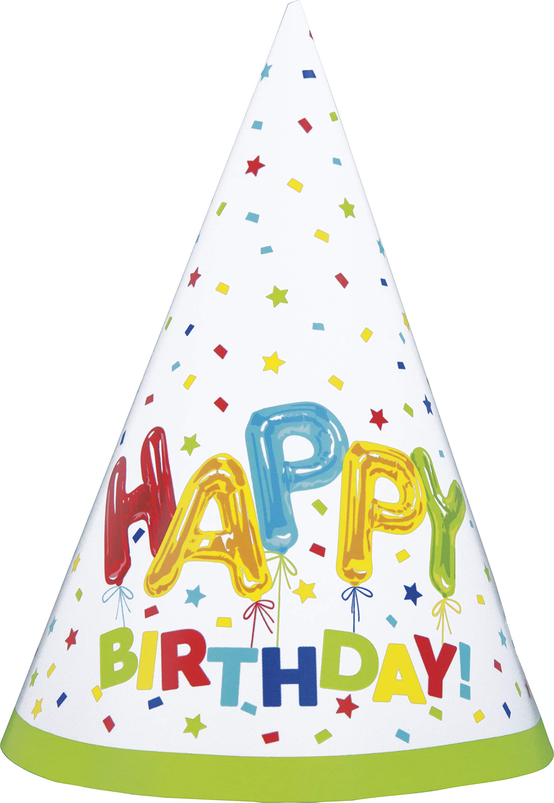 Happy Balloon Birthday Party Hats (20cm x 21cm) - Colorful, Fun & Unique Design - Perfect Celebration Accessory for Kids & Adults - 8ct