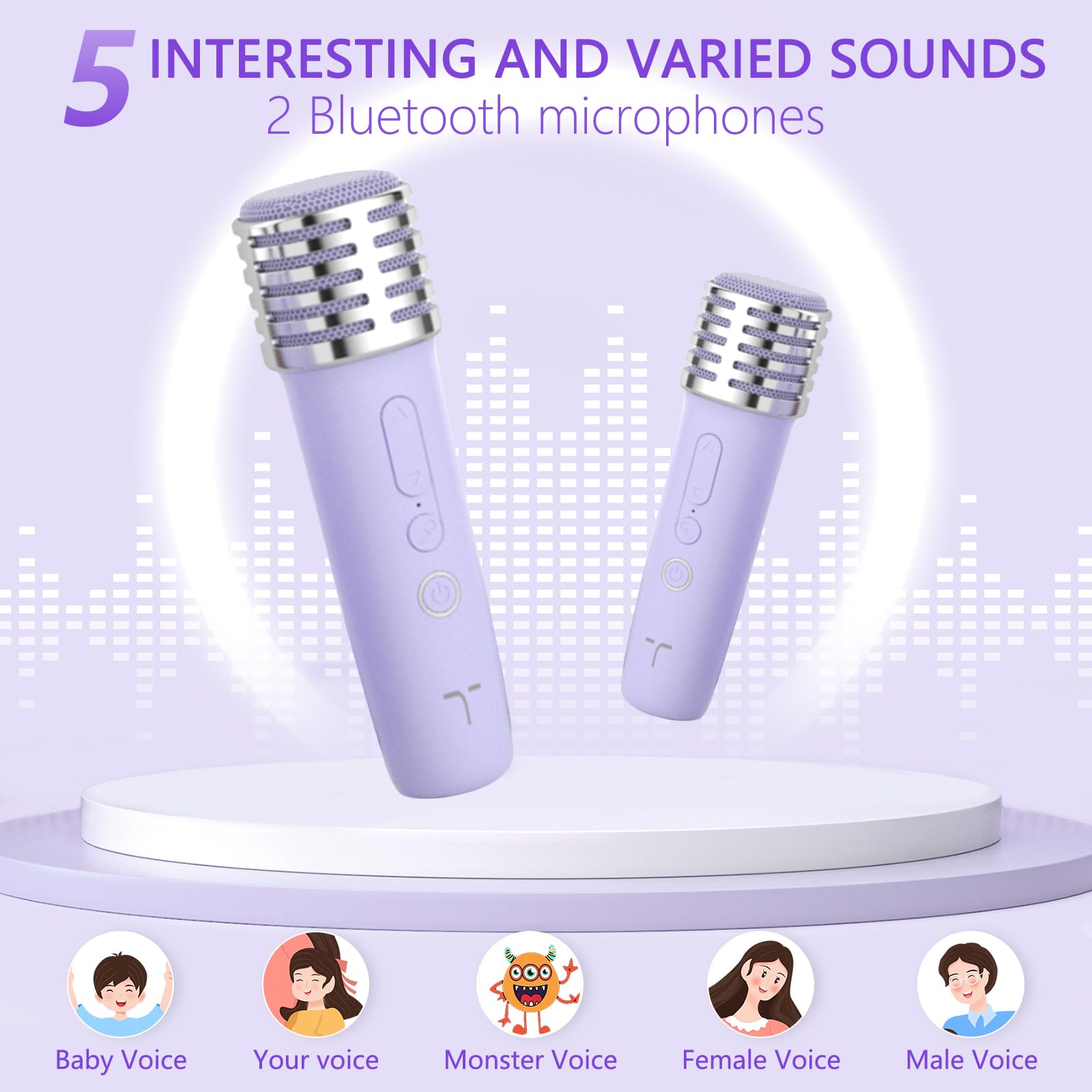 Karaoke per Bambini con 2 Microfono, Regalo Bambina 3-12 Anni Microfono Bluetooth Per Ragazzi e Ragazze, Portabile Macchina Karaoke con Design Supporto per Telefono, sistema PA per feste a casa(Viola)