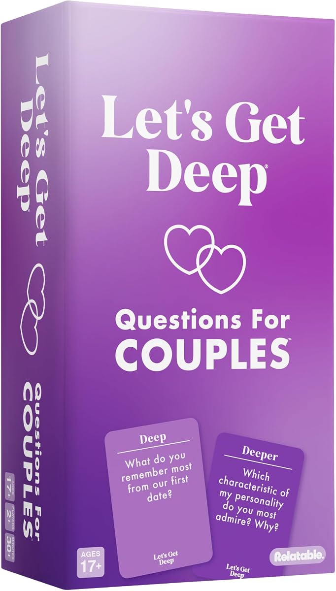 Vamos a profundizar en Relatable, un juego de cartas de preguntas para parejas, ideal para ideas de citas nocturnas, regalos para parejas, regalos de boda y regalos para relaciones a larga distancia, incluye 200 tarjetas para desarrollar la intimidad