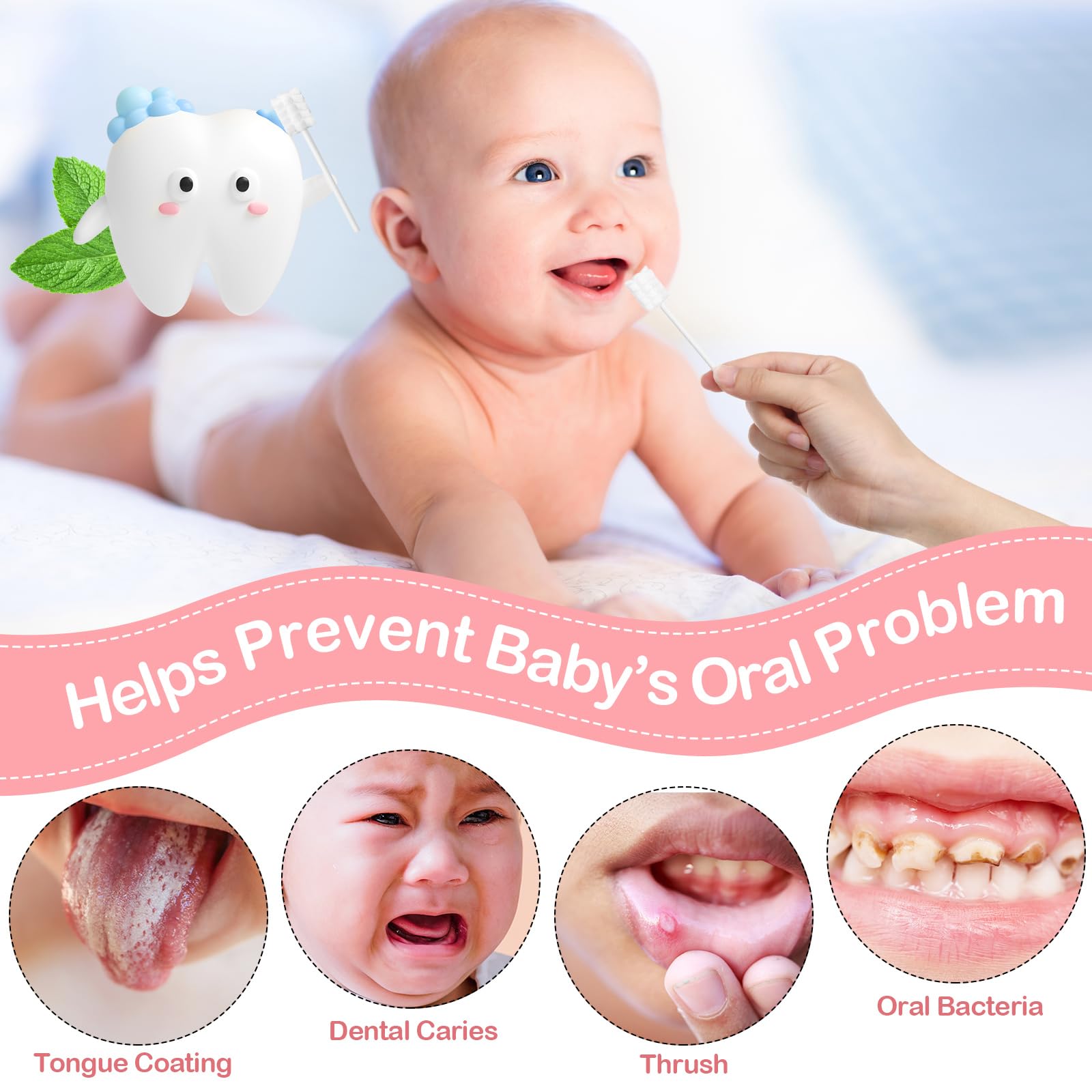 200 piezas de limpiador de lengua de bebé desechable limpiador oral infantil con 4 piezas de cepillo de dientes de dedo de gasa suave limpiador de boca de bebé recién nacido para dientes boca