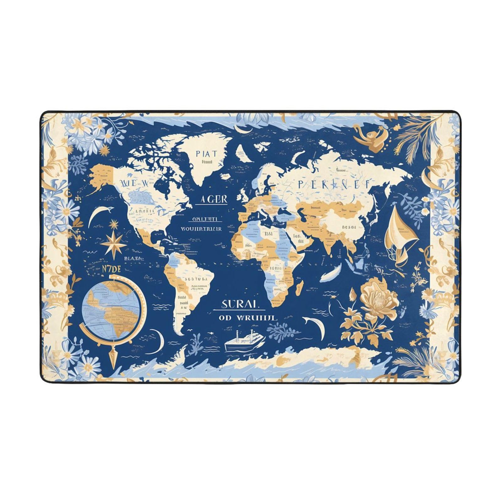 Tapis carte du monde anti-usure facile à nettoyer velours fin
