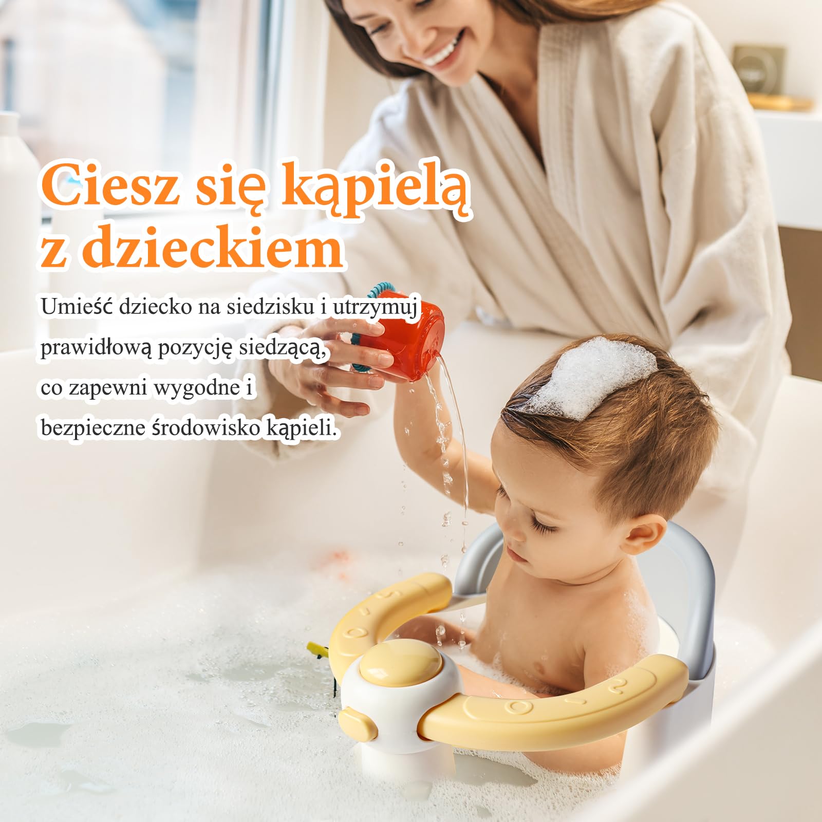 Siedzisko do wanny dla niemowląt od 6 miesięcy, antypoślizgowe siedzisko do wanny dla niemowląt z 4 mocnymi przyssawkami, ergonomiczne siedzisko do wanny lub prysznica (żółte)