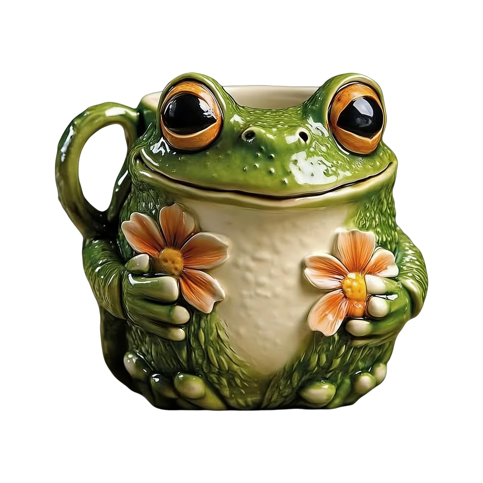 MALSSE Frogs and Florals Designs Ceramic Coffee Mug Drinking Cup for Home Offices Use with Comfortable Handle Kitchen Drinkware