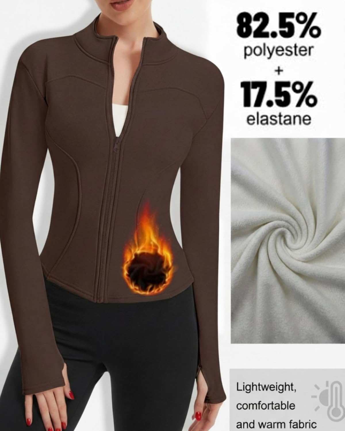 3 Pack Women's Fleeced Workout Jacket Zip Up Slim Fit Cropped Athletic Tops with Thumb Hole Winter Running Gym Yoga - Image 3