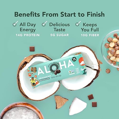 Miniatura 90 de ALOHA - Barra de proteína orgánica a base de plantas, sabor limón y anacardos, vegana, baja carbohidratos y azúcar, paleo, sin GMO, gluten, estevia