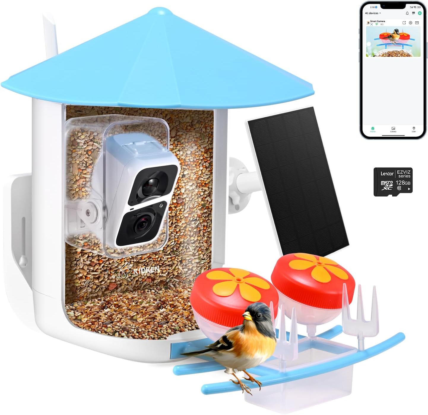 Kidken Mangeoire à Oiseaux avec Caméra, AI Reconnaissance des Espèces d