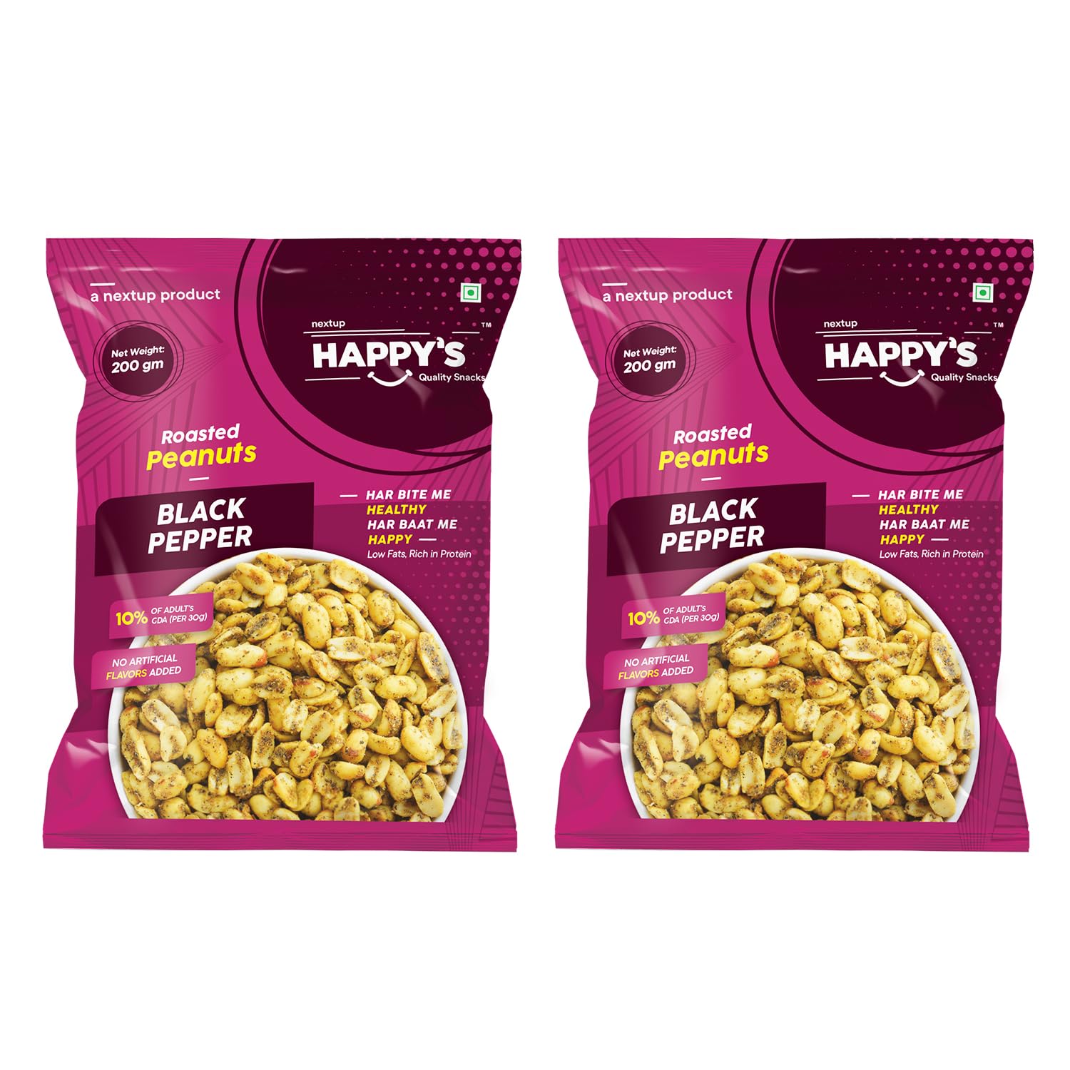 Happys Roasted Peanuts, 200 gm | Pack of 4 | Black Pepper Peanuts | Low Fat | Rich in Protein | Roasted, not Fried | No Artificial Flavors | Healthy Snack for Anytime Snacking | (B0CL2LH33W) Amazon Price History, Amazon Price Tracker