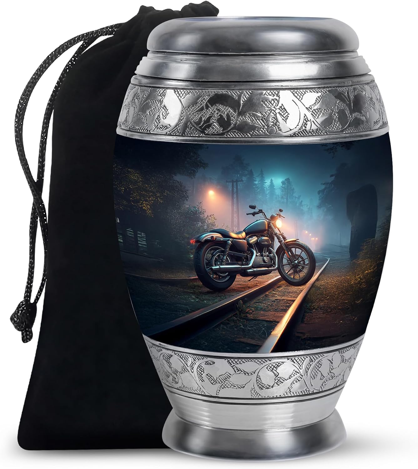 Motorcycle Cremation Urn for Human Ashes Adult Male - Large Blue Burial Urn for Ashes for Women - Nightscape Memorial Funeral Gift for Mom - 10 Inch