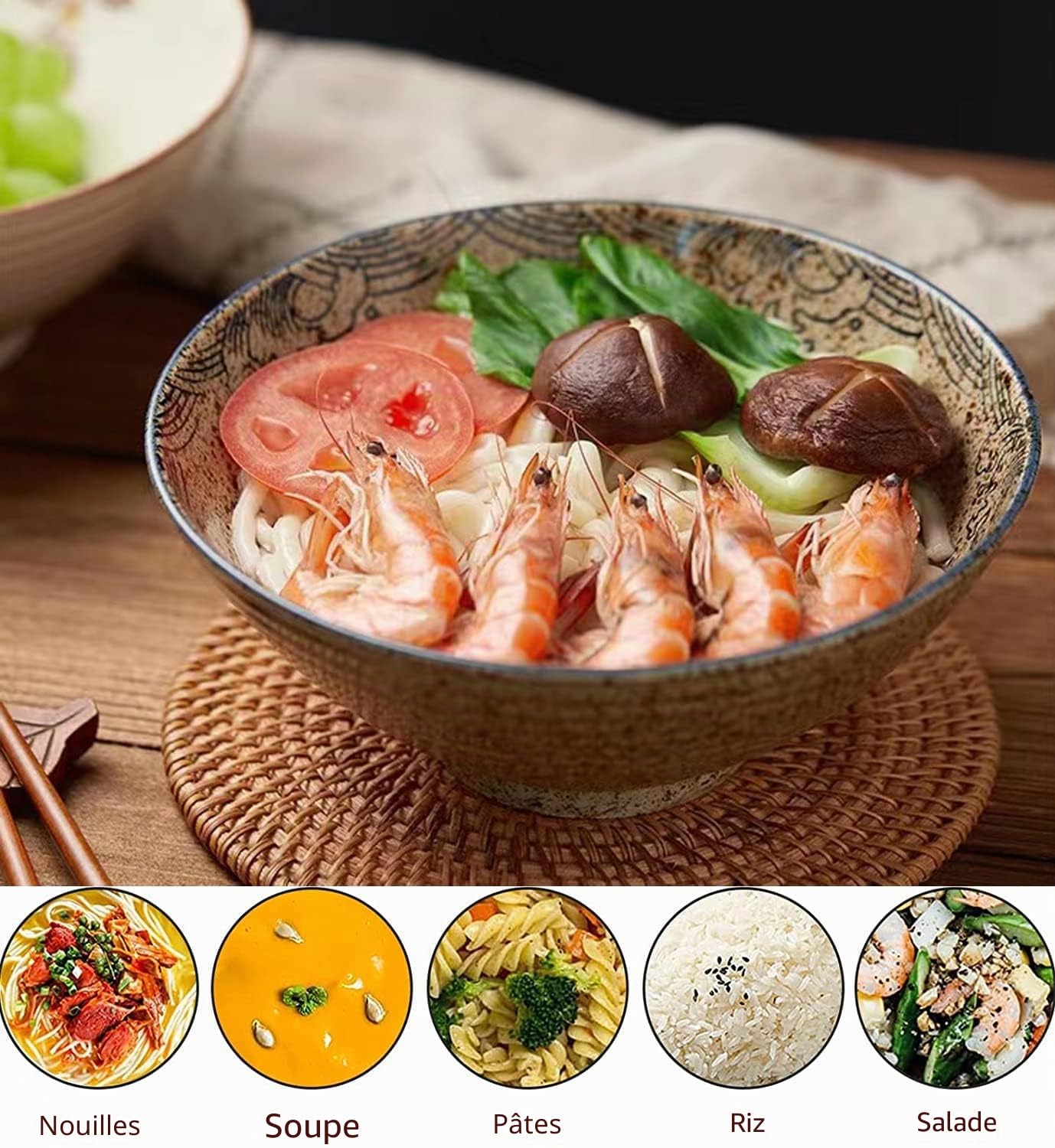 bol à ramen, japonais en céramique, baguettes, saladiers, 1200 ml, bols à céréales